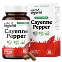 Wild & Organic Cayenne Pepper Capsules 500 mg - Digestive Support - Pure Cayenne Pepper Extract - Capsaicin Supplements - Vegan, No Fillers, Non-GMO - 60 Count