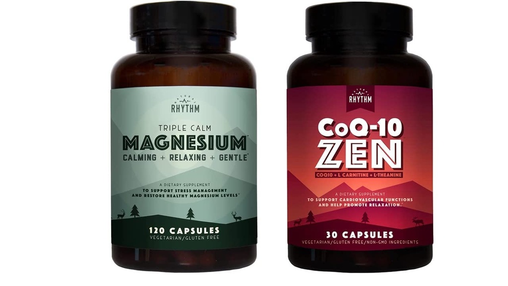 Doğal Rhythm Cardio Calm Sche - Triple Calm Magnezyum 150 mg, 120 Capsules + CoQ10-ZEN (Coenzyme Q10 + L-Carnitine + L-Theanine), 30 Capsules
