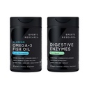 Sports Research Triple Strength Omega 3 EPA & DHA Fish Oil 1250mg Burpless Supplement (30 Softgels) and Digestive Enzymes with Probiotics & Ginger Plant Based Vegan Friendly (90 Veggie Capsules)