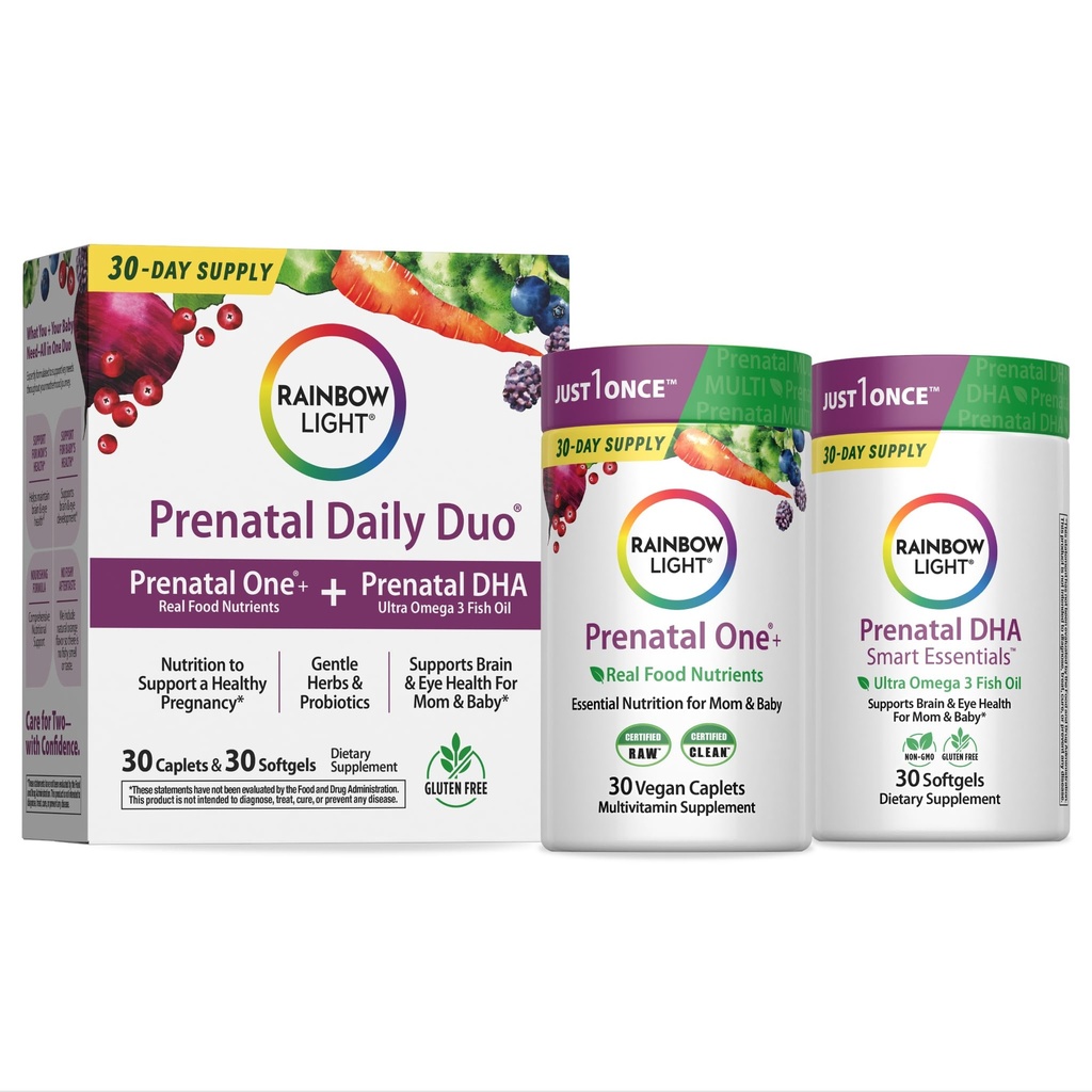 Rainbow Light Prenatal DHA Vitamins for Women | 30 Caplets & 30 Softgels | Omega-3 Fish Oil (DHA & EPA) | Support for Mom & Baby