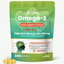 Omega 3 Supplements (1100mg DHA) – Daily DHA Supplement with Phosphatidylserine & Vitamin B6 – Helps Support Daily Clarity for Professionals & Seniors – Lemon Flavor, 300 rTG Softgels