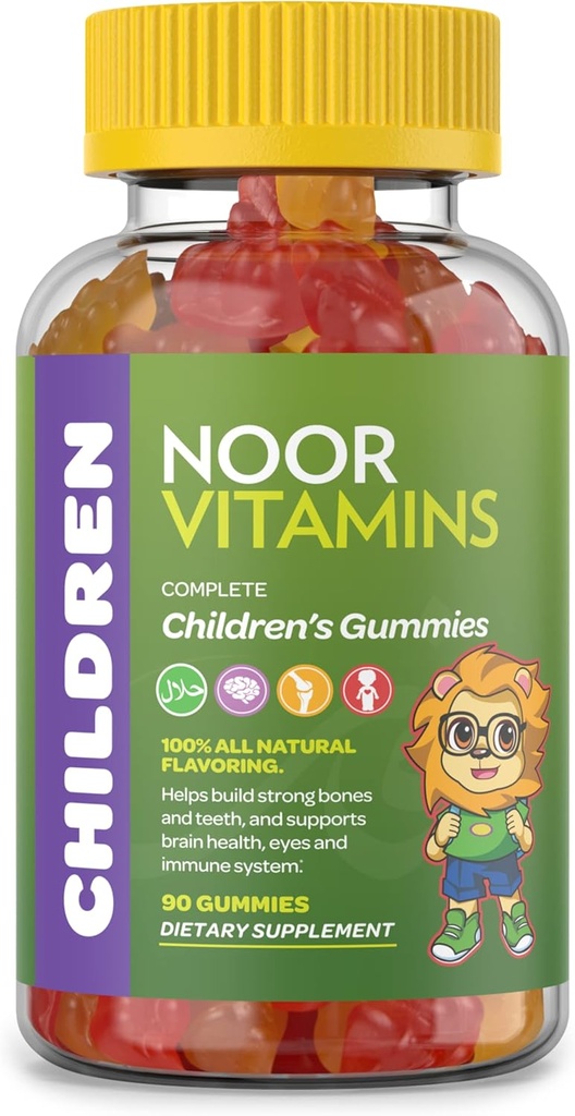 Halal Vitaminler, Çocuklar Vitaminleri, Çocuklar Multivitamin Gummies Noor Vitaminleri: Çocuklar için C, D3 ve Immunity için çinko, B6 B12 Enerji için. Non-GMO, Halal Gummies - Çocuklar için 90 Kont Gummy Vitaminleri