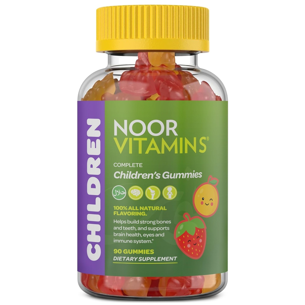 Halal Vitaminler, Çocuklar Vitaminleri, Çocuklar Multivitamin Gummies Noor Vitaminleri: Çocuklar için C, D3 ve Immunity için çinko, B6 B12 Enerji için. Non-GMO, Halal Gummies - Çocuklar için 90 Kont Gummy Vitaminleri