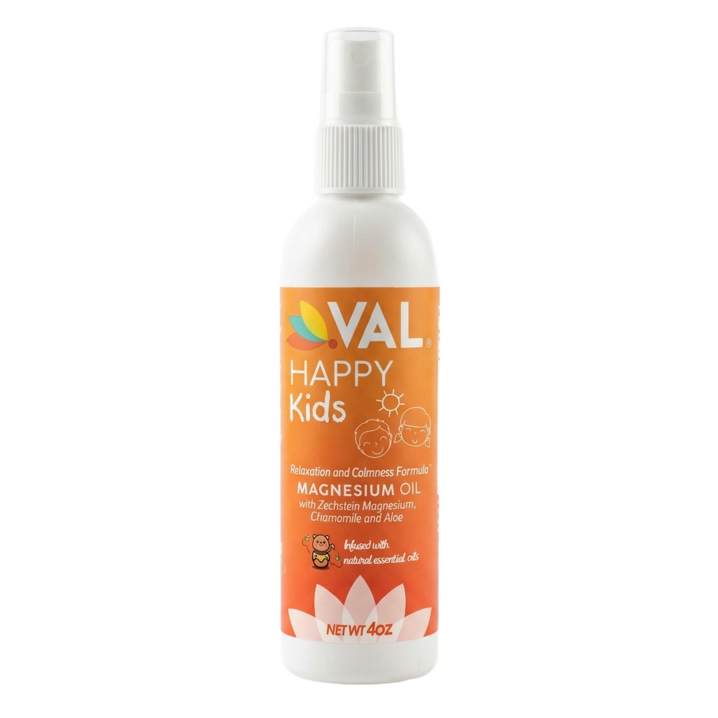 VAL Kids Magnezyum Oil Spray – Natural Bedtime Calm & Mood Support | Zechstein Magnezyum, Chamomile & Aloe | No Itch | Fast-Absorbing | Made in USA | 4oz
