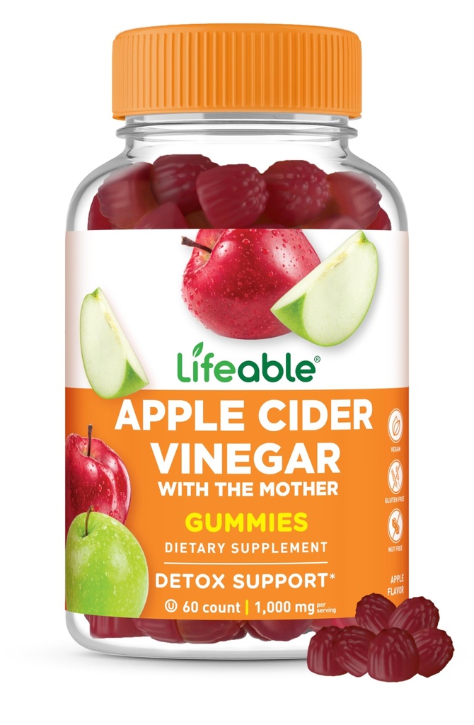 Lifeable Apple Cider Vinegar Gummies with Mother | 1000 mg | Gelişmiş ACV for Detox & Cleansing, Supports Metabolism, Digestion, & Energy | 60 Gummies for Kilo Kaybı ve Belly Fat