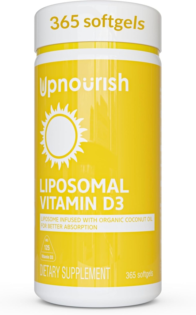 UpNourish Liposomal Vitamin D3 5000 IU Softgels - 1 Yıl Supply | Organik Piramit Yağı D Supplements - Destek Bone, Dental, Heart, Mood & Immune Health - Non GMO Gluten Free - 365 ct