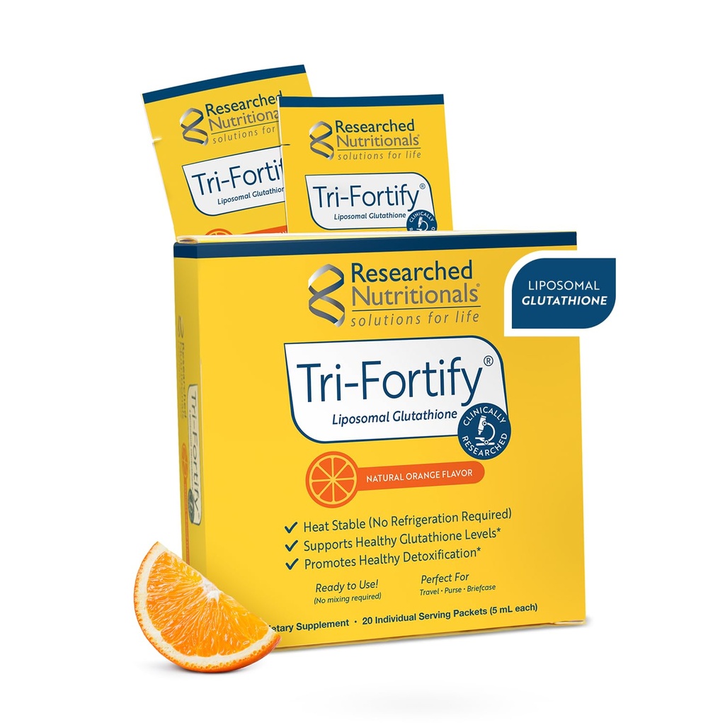 Araştırmalı Beslenme Liposomal Glutathione (450 mg) Sıvı Gel + Vitamin C - Tri-Fortify - Aid Natural Energy, Immune Support & Detox - Klinik Olarak Aborpsiyon için Araştırma, Orange (20 Packets)