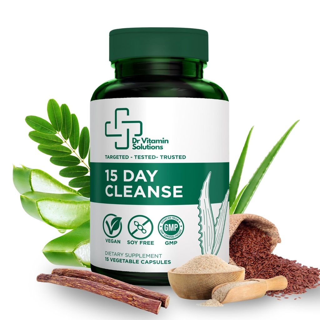 15 Day Cleanse – Natural Colon Detox & Digestive Support with Senna, Aloe Vera, Cascara Sagrada & Probiyotiks – Gentle, Vegan, 15Day Cleansing Program