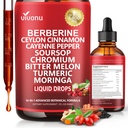 14-in-1 Berberine with Ceylon Cinnamon Supplement Liquid Drops, 1800mg + 30:1 Liposomal Tech with Cayenne Pepper, Soursop, Chromium, Bitter Melon, Turmeric, Moringa, Gymnema, Glucomannan, GLP Support