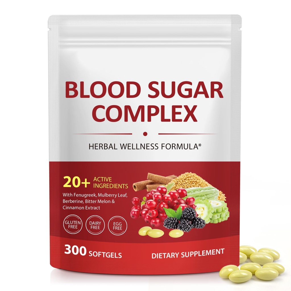Blood Sugar Complex 300 Softgels with Fenugreek, Berberine & Cinnamon, Supports Overall Metabolic Wellness and Daily Nutrition, Herbal Wellness Formula