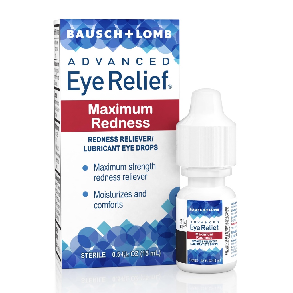 Bausch + Lomb Advanced Eye Reliver, Maximum Redness Reliever και Lubricant Eye Drops, Καταπραϋντικά & Ερεθισμένα Ξηρά Μάτια, Ενυδατώνει & Παρηγορίες, 0.5 Fl Oz (Pack of 6)