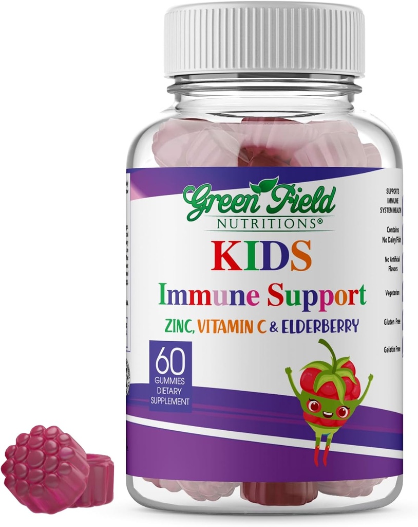 Greenfield Beslenmeleri Halal Immune Support Elderberry Gummies for Kids - Supports Your Immune System Natural with Halal Çinko and Vitamin C Gummy Halal Vitaminleri - 60 Delicious Kids Gummy Vitamins