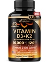 Vitamin D3 K2 - Vitamin D3 10000 iu & K2 as MK-7 120 mcg - Immune & Mood Support, for Bone & Teeth Health - with Magnesium, Zinc & Vitamin C & B12 - Highly Bioavailable - Gluten Free, 240 Capsules