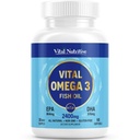 Vital Omega 3 Fish Oil Supplements 2400mg | 864mg EPA & 576mg DHA | 1440mg Total Omega-3 Fatty Acids | Promotes Brain & Heart Health | Non-GMO, Gluten-Free, Sugar-Free | Lemon | 30 Day Servings