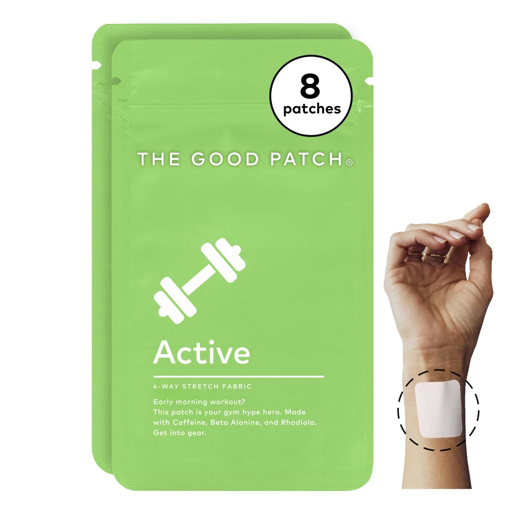 The Good Patch Active Patch, Energy Support, Natural Patch with Caffeine, Beta Alanine, Rhodiola, Plant Powered Wearable Wellness, Sustained Release (8 Total Patches)