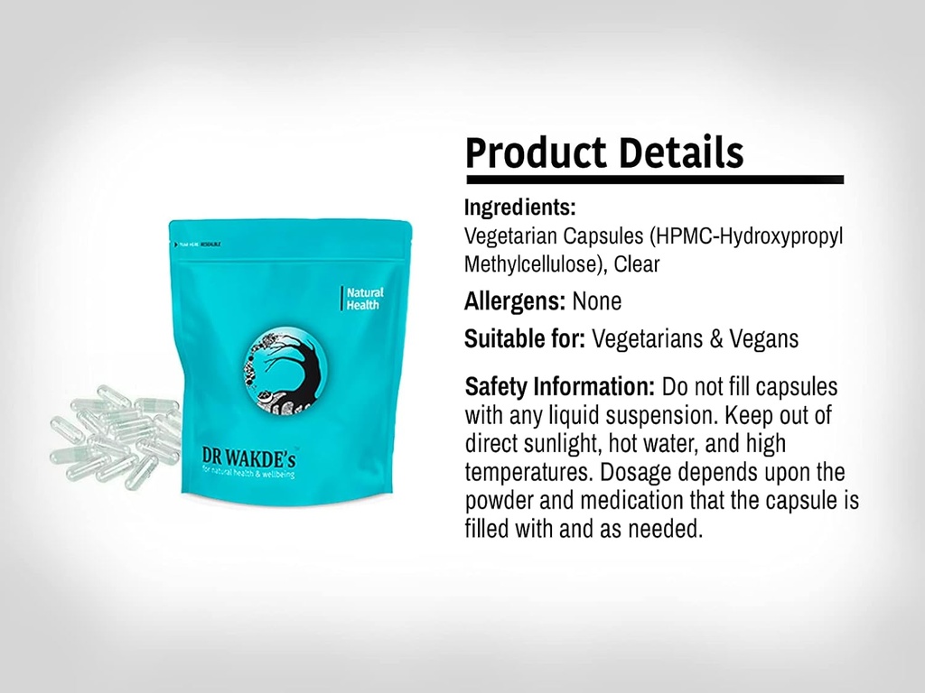 DR WAKDE'S Natural Health Care, London Vegetarian Capsules | Boyut 00 | 1000 Capsules | HPMC Clear | Vegan | Non-Gelatin | 1000-70,000 Sayılarda Var | Kendi Supplementlerinizi Yapın