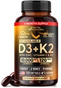 Vitamin D3 K2 - Vitamin D3 10000 iu & K2 120 mcg - Immune & Mood Support, for Bone & Teeth Health - with Zinc, Vitamin C & B12 - Highly Bioavailable - For Men & Women - Made in USA, 120 Softgels