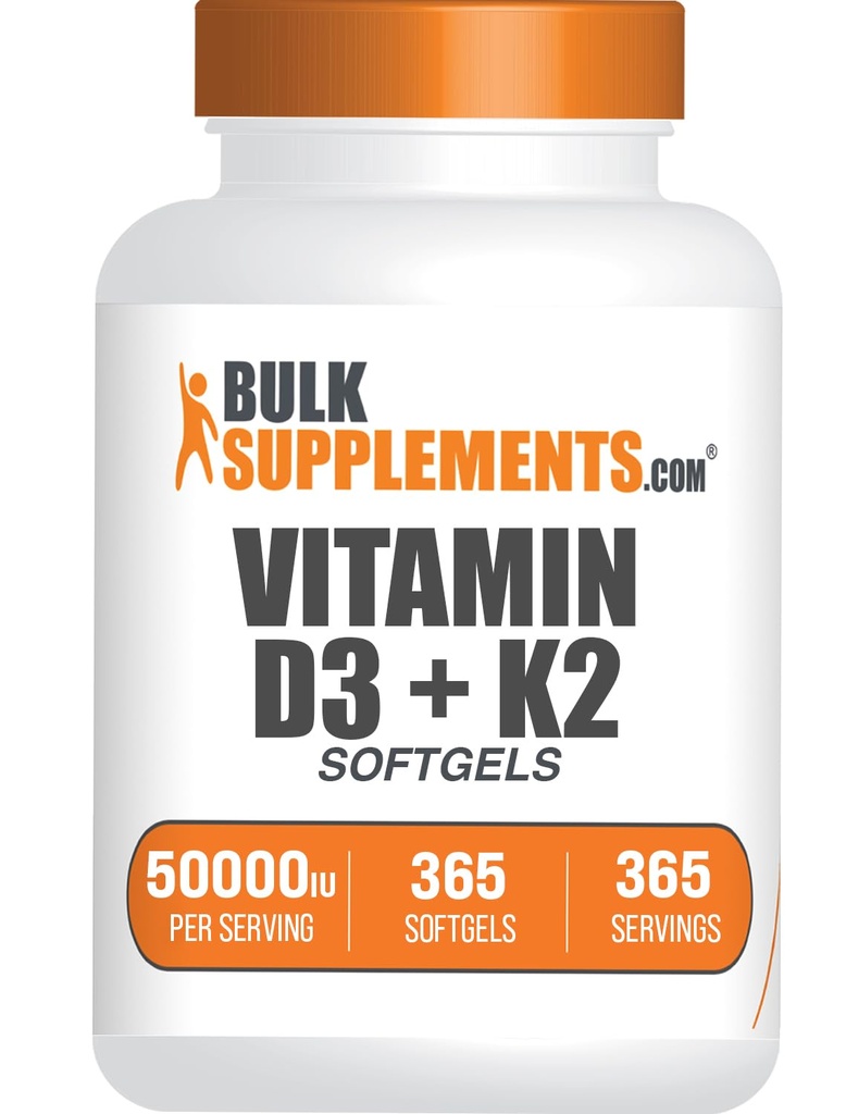 BulkSupplements.com Vitamin D3 50,000IU + Vitamin K2 200mcg Softgels - 365 Count (Pack of 1)