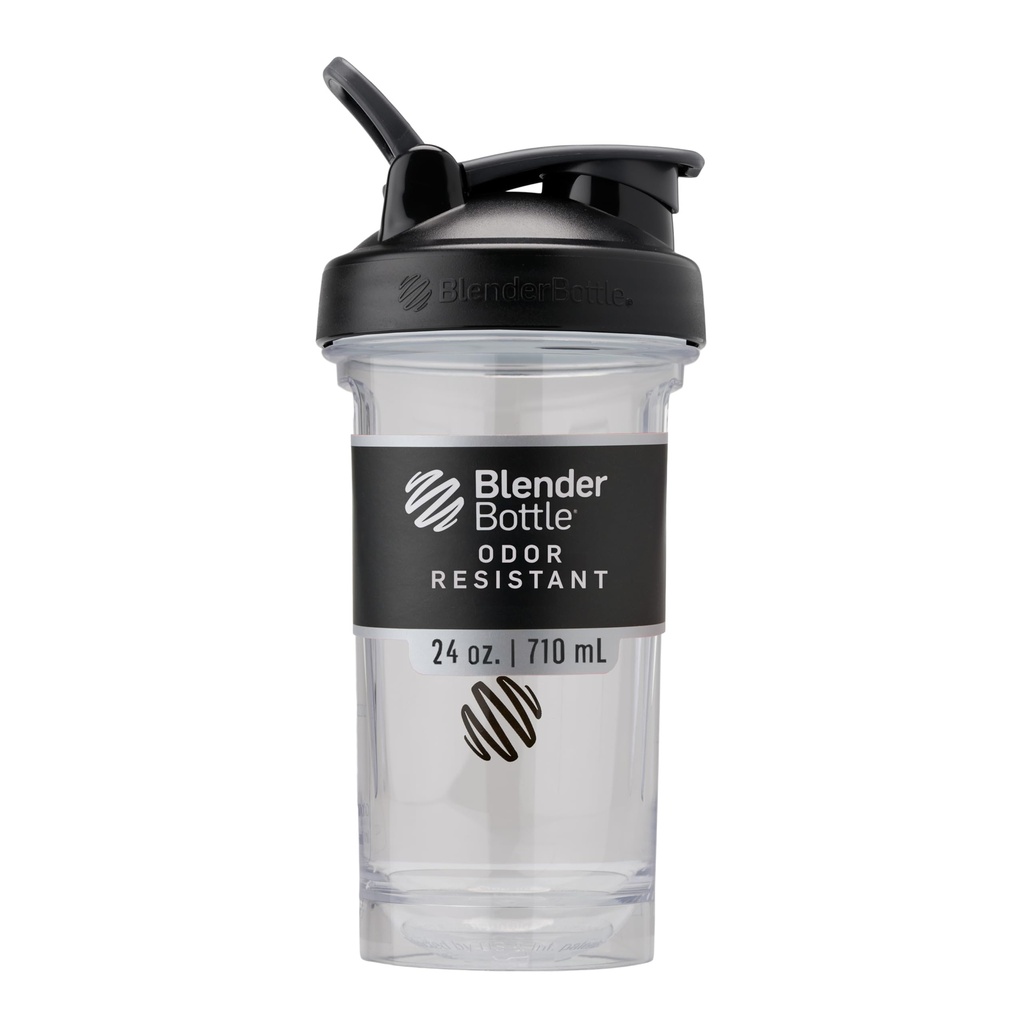 BlenderBottle Shaker Bottle Pro Series Perfect for Protein Shakes and Pre Workout, 24-Ounce, Black/Clear