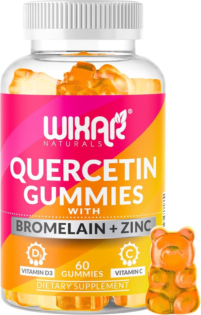 Quercetin Gummies - Quercetin 500 mg with Bromelain, çinko, C&D3 - Quercetin Gummy Supplements for Immune Support and Alerji - Immunity Alert Vitamins Supplement - 60 Chewable