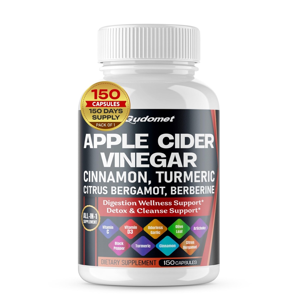 Apple Cider Vinegar Ceylon Cinnamon Turmeric Odorless Garlic Olive Leaf Artichoke Black Pepper -150 Capsules