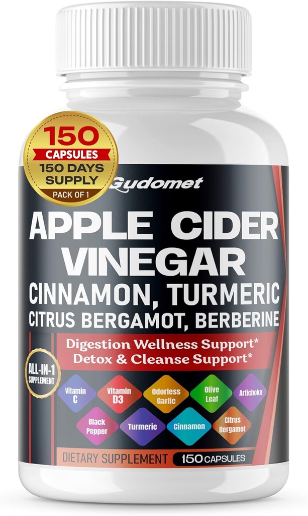 Apple Cider Vinegar Ceylon Cinnamon Turmeric Odorless Olive Olive Leaf Artichoke Black Pepper -150 Capsules- Made in USA