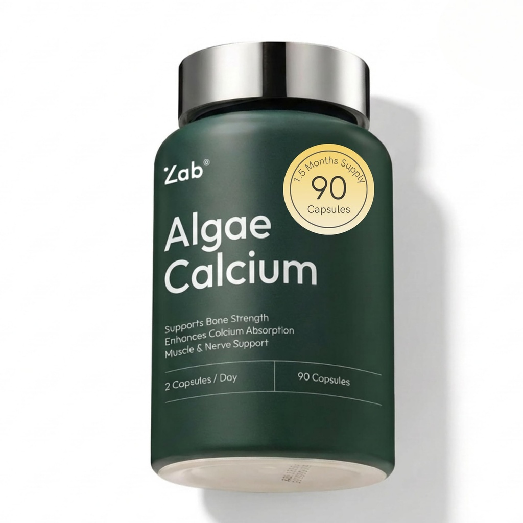 ZAB Algae Calcium Supplement, with Vitamin D3 & K2 MK7, Magnesium Calcium Complex for Daily Bone Health Support & Strength, 90 Capsules, 45-Day Supply