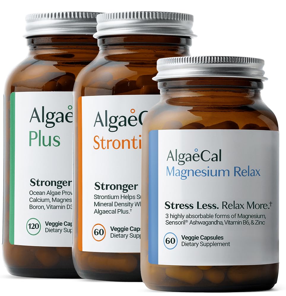 AlgaeCal Magnesium Relax™ - Chelated Magnesium with Ashwagandha for Sleep & Occasional Anxiety and Bone Builder Pack - Clinically Supported Plant Based Calcium Supplement for Bone Density Increase