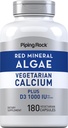 Piping Rock Red Mineral Algae | Vegetarian Calcium | 180 Capsules | Plant Based Plus Trace Minerals | Plus D3 1000 IU | Non-GMO, Gluten Free Supplement