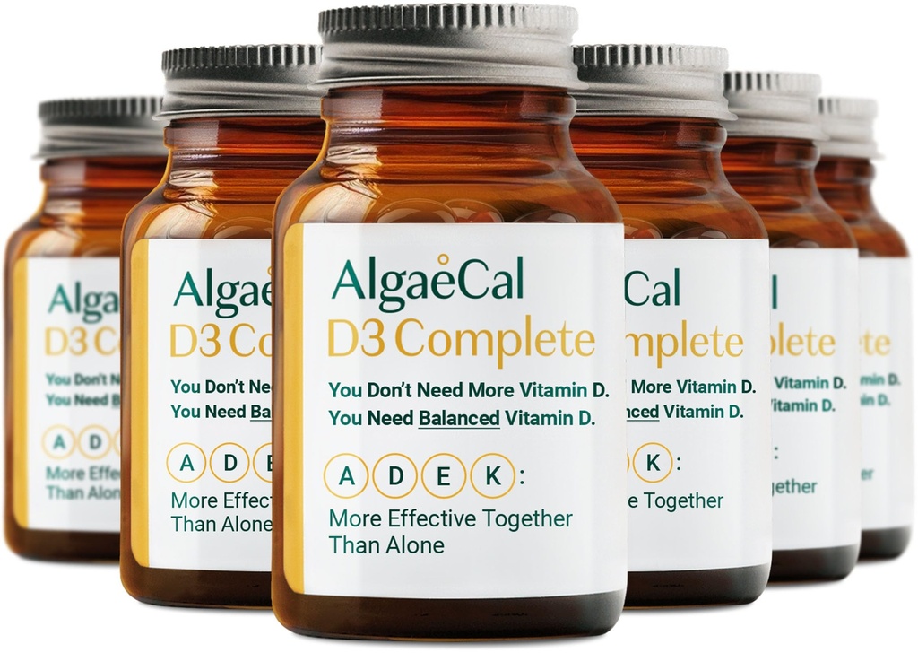 ALGAECAL 4-in-1 Vitamin D3 K2 Complete - ADK Vitamin Supplement, Enhanced Immune Support & Bone Health with D3 K2, A, & E - Whole Body Wellness & Bone Strength, Easy-Swallow Softgels, 6 Month Supply