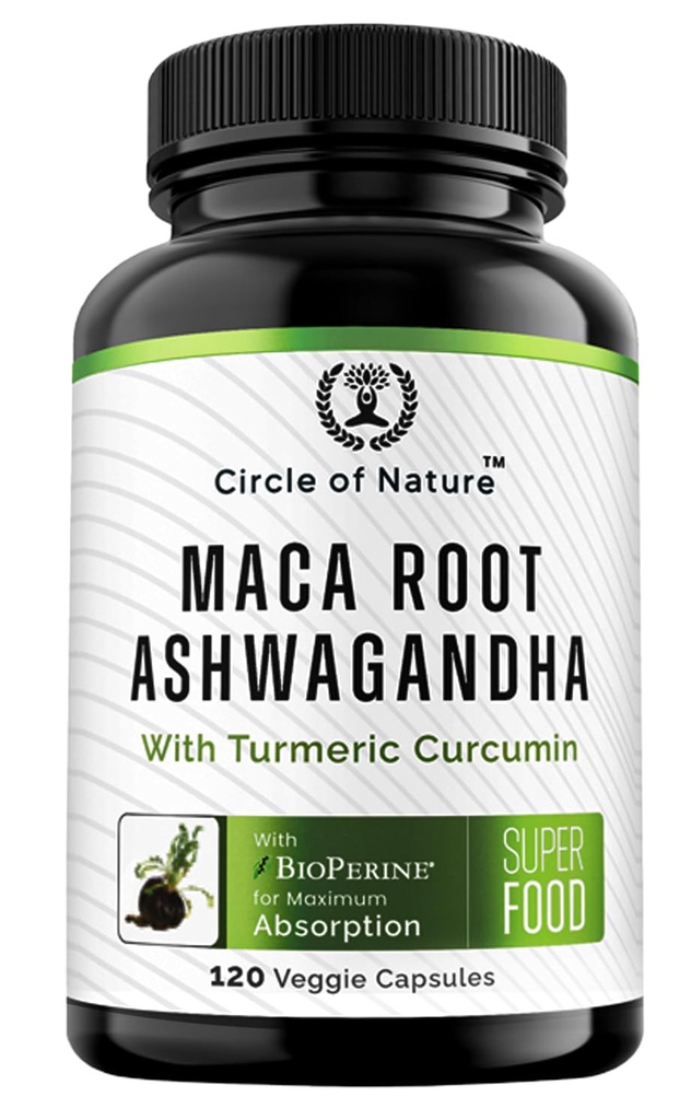 Maca Root, Ashwagandha Root Extract, Κάψουλες για άνδρες & γυναίκες με κουρκουμίνη και βιοπερίνη 120 κάψουλες Made in USA