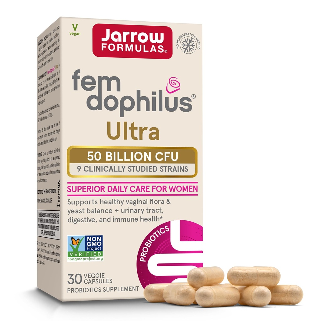 Jarrow Formulas Fem-Dofilius Vaginal & Digestive Probiyotik 50 Milyar CFU, 9 Klinik olarak-Studied Strains, Vaginal Flora & Yeast Balance, Urinary Tract, Digestive, & Immune Support, 30 Capsules