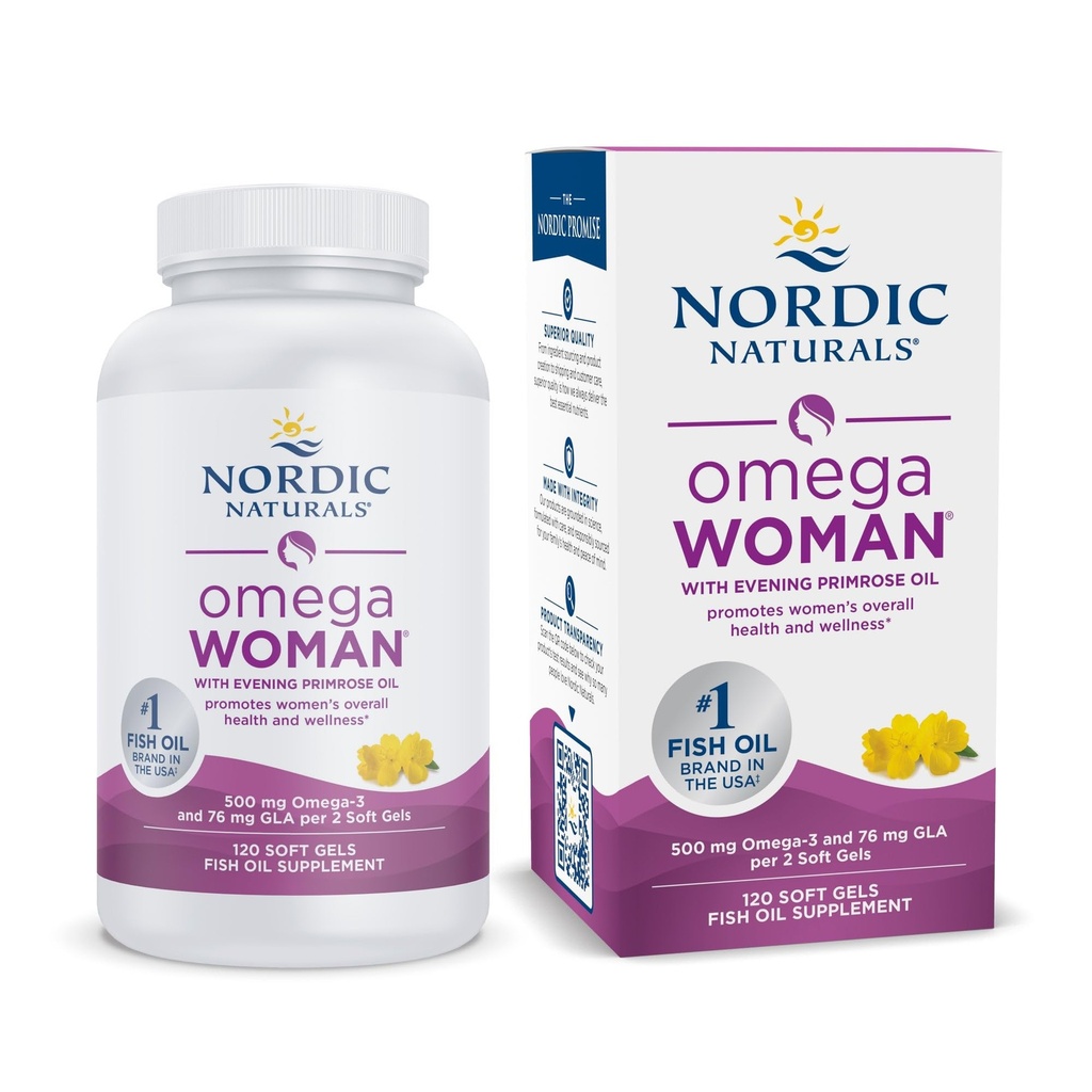 Nordic Naturals Omega Woman, Lemon - 120 Soft Gels - 500 mg Omega-3 + 800 mg Evening Primrose Oil - Healthy Skin & Optimal Wellness - Non-GMO - 60 Servings