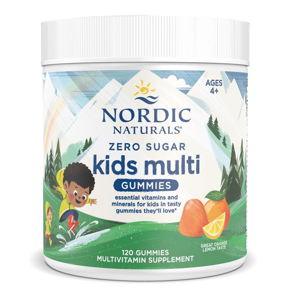 Nordic Naturals Zero Sugar Kids Multi Gummies, Orange Lemon - 120 Gummies - Great-Tasting Multivitamin for Ages 4+ - Supports Growth & Development - Non-GMO, Vegetarian - 30 Servings