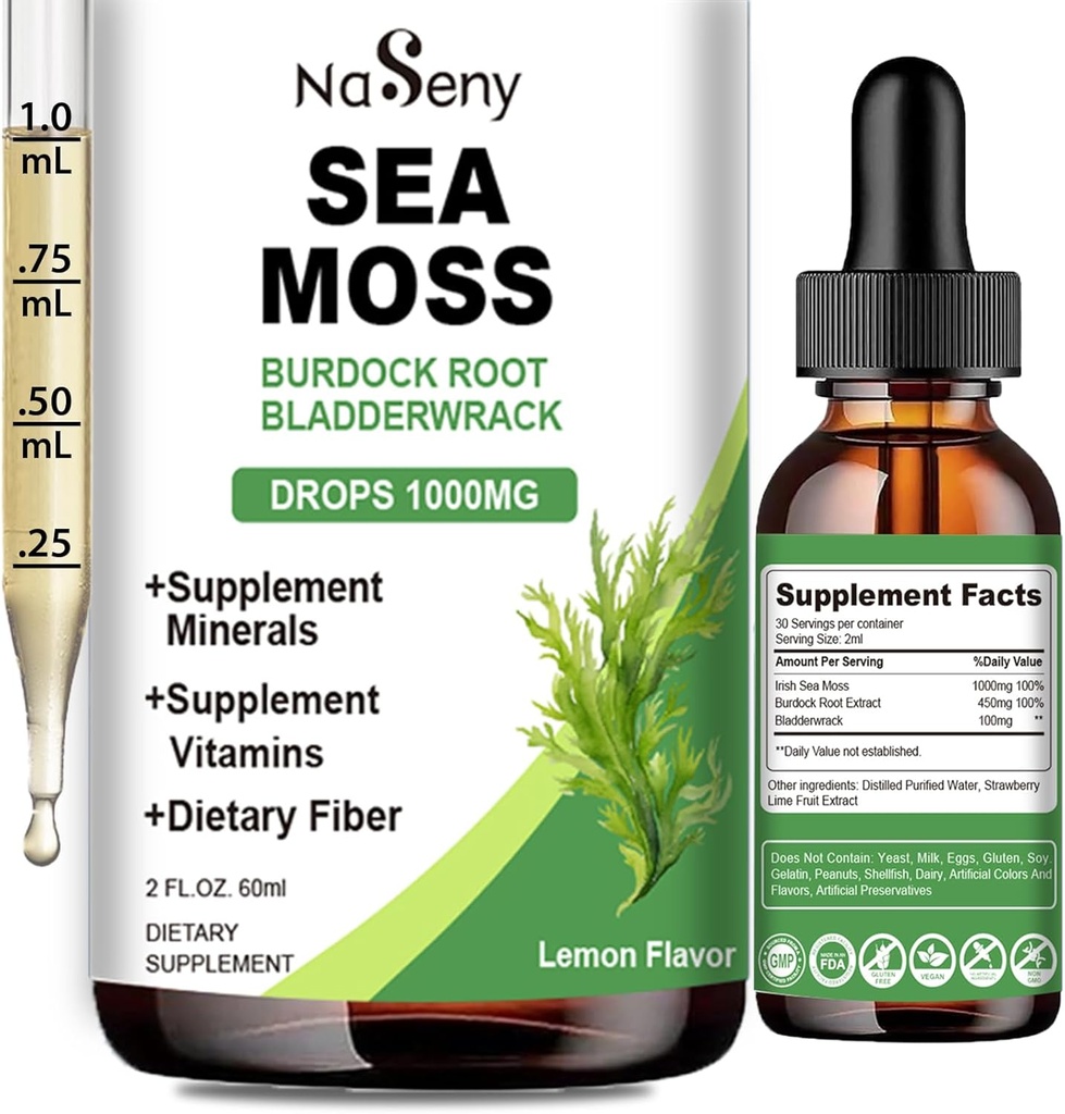 Sea Moss Liquid Drops - High Abxia Irish 1000 mg Sea Moss Tincture Supplement Rich in Vitamin & Mineral for Immune Digestion & Energy-Lemon Flavor
