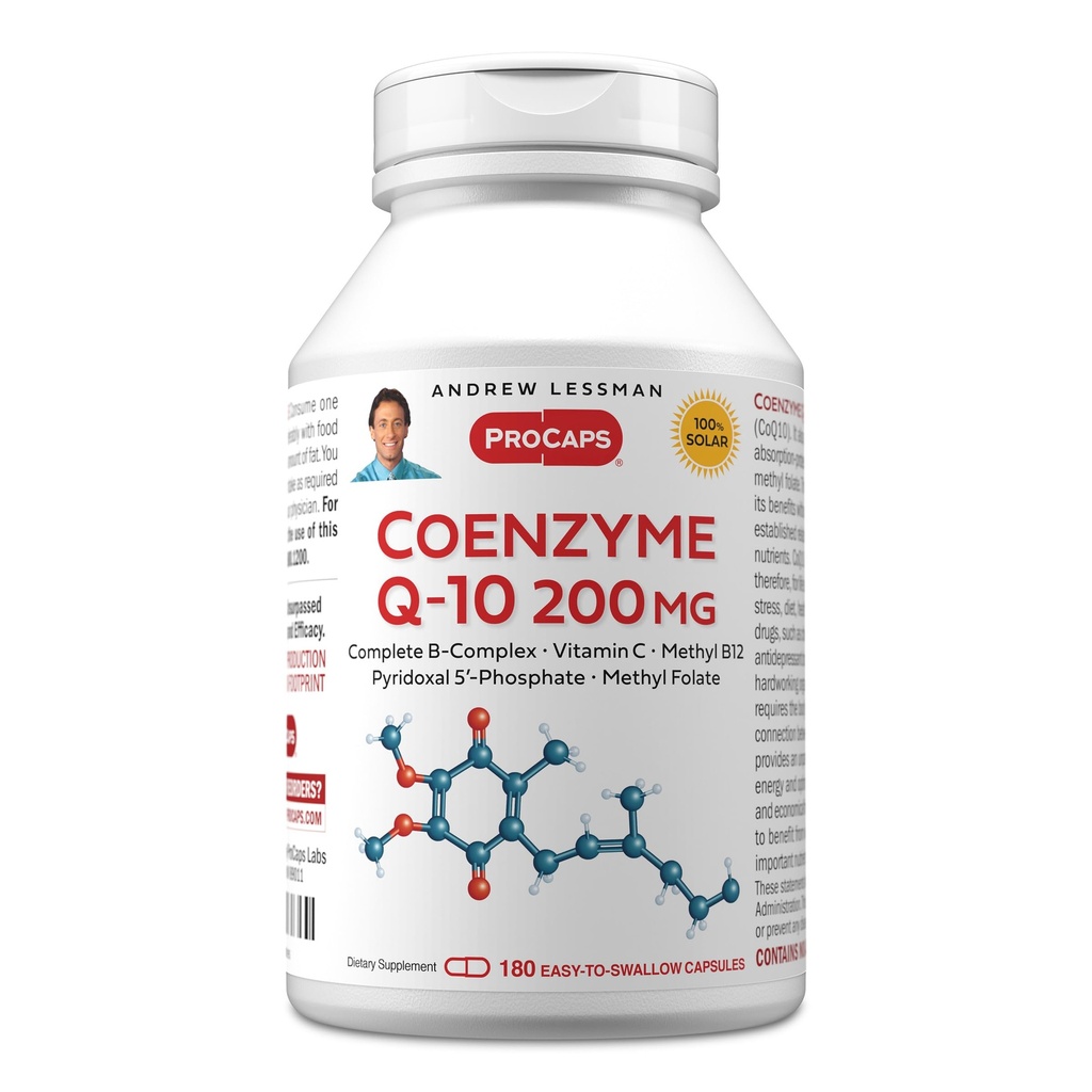 ANDREW LESSMAN Coenzyme Q-10 200 mg 180 Capsules - Essential for Energy Production and Optimum Key Organ Function, Anti-Oxidant Support, Depleted by Aging, Plus B-Complex. Easy to Swallow Capsules