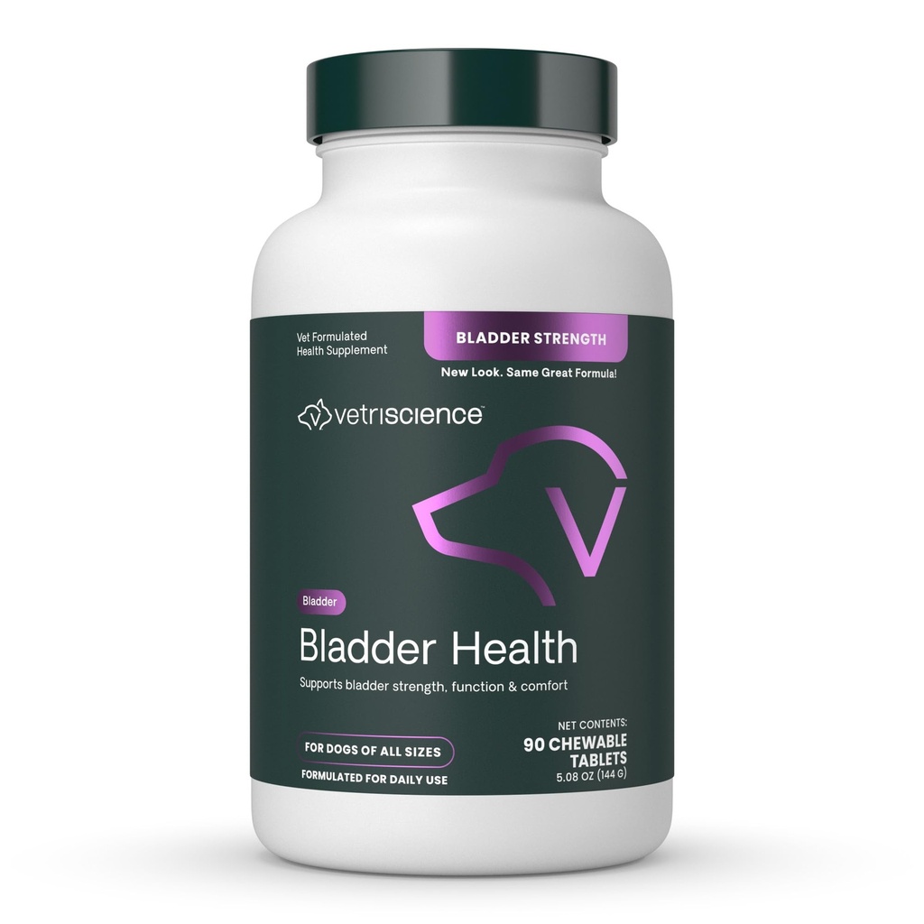 VetriScience Bladder Health Chewable Tablets, Bladder Strength Urinary Tract Supplement for Dogs, Reduce Urine Leakage and Overactive Bladder, With Soy Protein and Saw Palmetto, Smoke, 90 Count