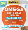 Omega 3 Köpekler için Balık Yağı (180 Ct) - Skin & Coat Chews - Kuru & Itchy Skin Relief + Alerji Desteği - Shiny Coats - EPA&DHA Fatty Asits - Natural Salmon Oil Chews Kalp, Hip & Ortak Destek