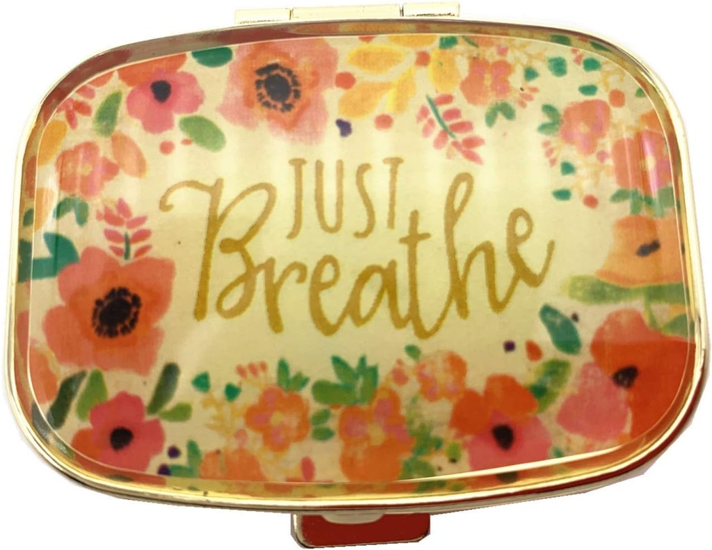 AmyZone Metal Pill Organizer Travel Friendly Portable Compact Pill Box Pill Case to Hold Vitamins /Tylenol/Fish Oil /Supplements/Meds/Tablet for Purse/Pocket (Just Breathe)