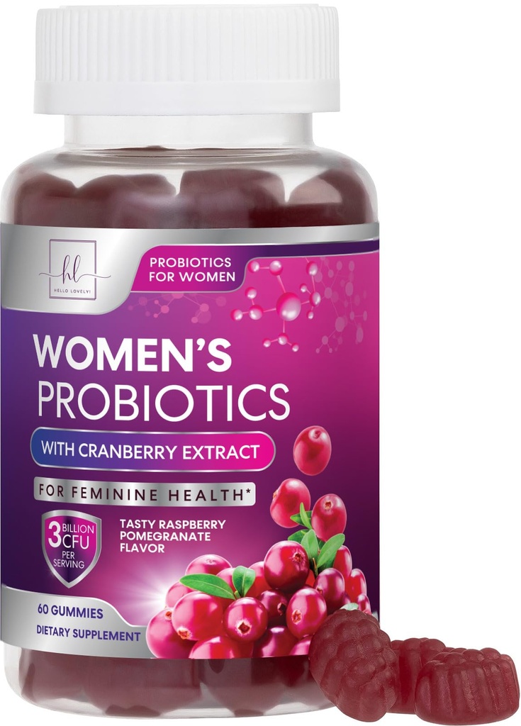 Cranberry ile Kadınlar için Probiyotikler - PH Balance için 6 Premium Strains - Digestive Health, Vaginal & Immune Support, Women's Probiyotik Feminine Health Gummy - 60 Gummies