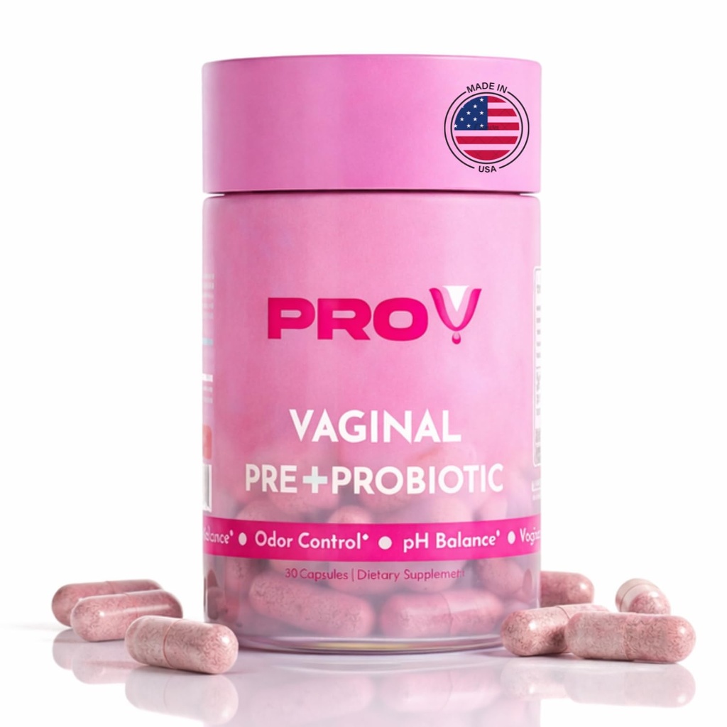 Pro-V Women’s Probiotic with Prebiotics & Cranberry - 4-in-1 Synbiotic for Vaginal Health, pH Balance, Odor & Urinary Tract Support - Daily Feminine Microbiome Supplement - 30 CT