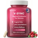 SOON+ Vaginal Probiotics for Women, V-Sync Vaginal Probiotic with Lactobacillus, Cranberry & Prebiotics, Support pH Balance for Women, Urinary Health Digestive Support, 6 Billion CFU, 60 Capsules