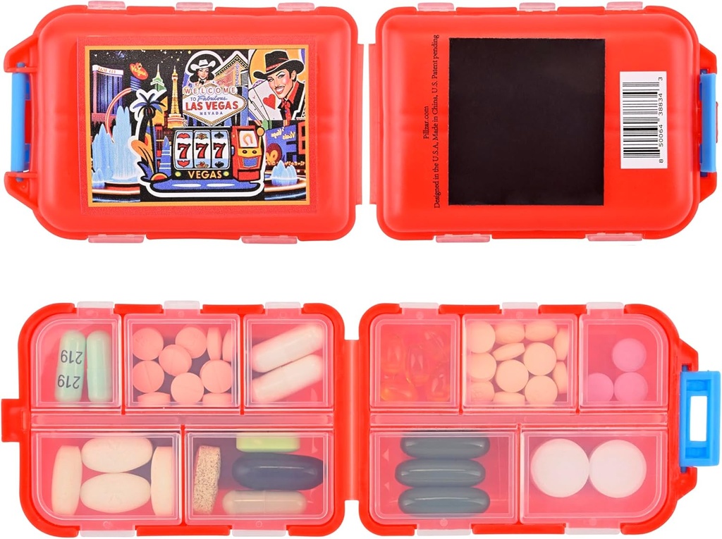Las Vegas Fridge Magnet Pillzar – Travel-Friendly Pill Box & Organizer with 10 Karşılaştırma ile, 50 Pills'a kadar tutun, Souvenir Hediyesi, Toplanabilir Manyetik Pill Case, 3.8" x 2.6"