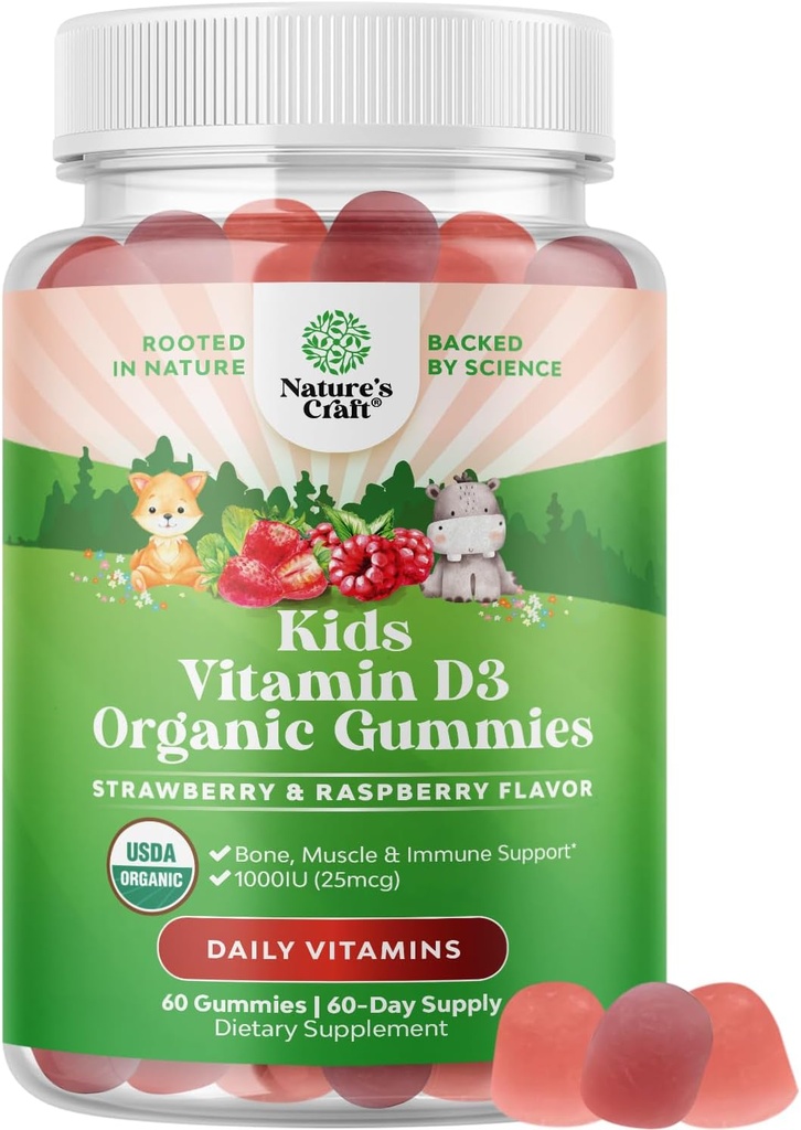 Natures Craft Organic Vitamin D Gummies for Kids - Vegan Kids Immunity Support Gummies with D for Daily Teeth Muscle & Bone Support - Organic D3 Non GMO & Gluten Free 2 ay
