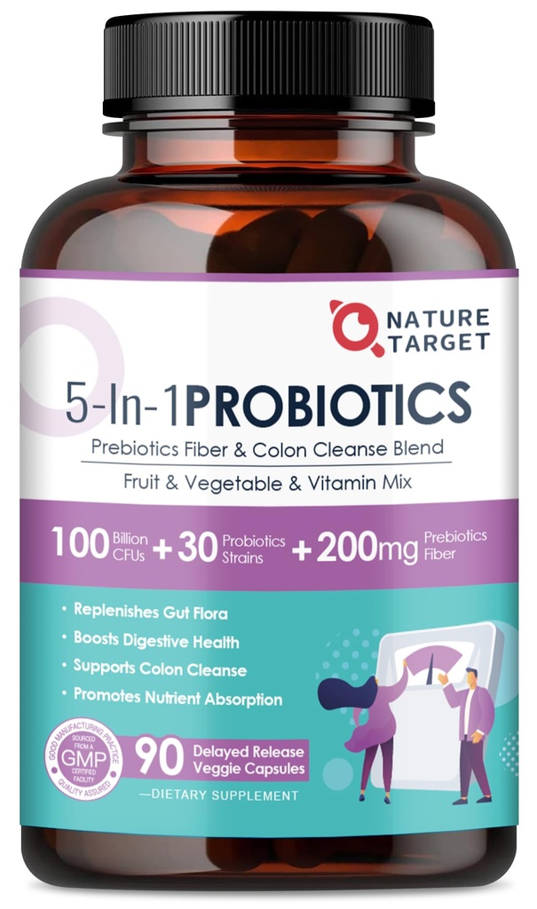 Kadın Erkek Dgestive Health, Mens- Womens Probiyotiks with Prebiyotiks, 100 Milyar for Gut and Immune Health, No Reeration, 90 Veggie Capsules (45 Days Supply)