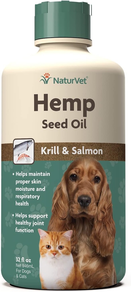 NaturVet Hemp Seed Oil Krill ve Salmon, 32 oz. Sıvı, ABD'de Yapılan