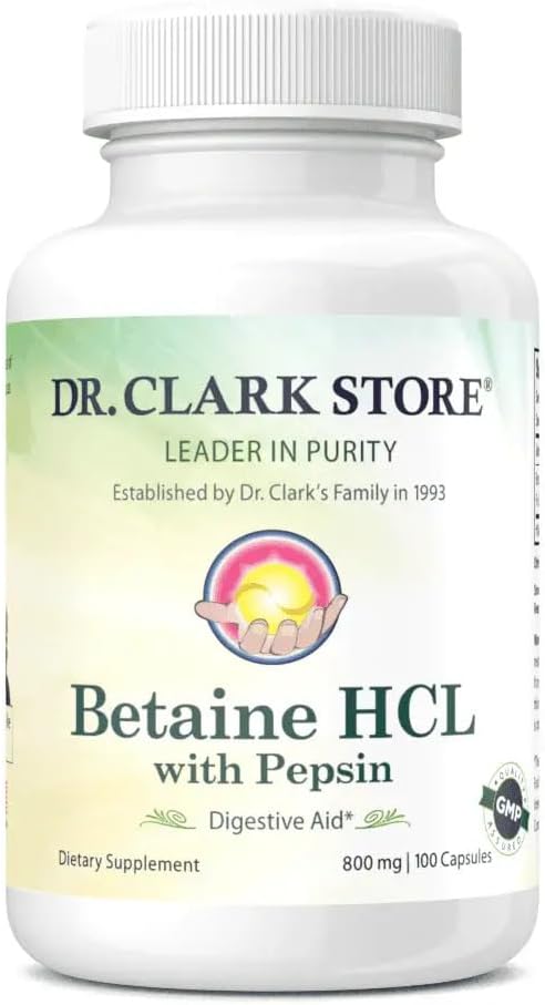 Dr. Clark Betaine HCL Supplement with Pepsin, 800 mg, 100 Gelatin Capsules