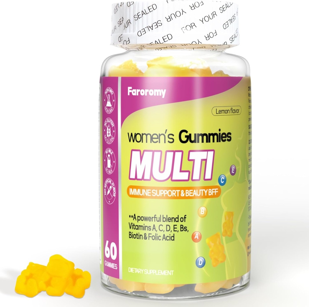 Πολυβιταμίνη για τις γυναίκες Gummies Γεύση με λεμόνι Βιταμίνες Καθημερινή πολυβιταμίνη με βιταμίνες A, C, D, E, B6 και B12, 30 Ημέρα προσφοράς, 60 Count