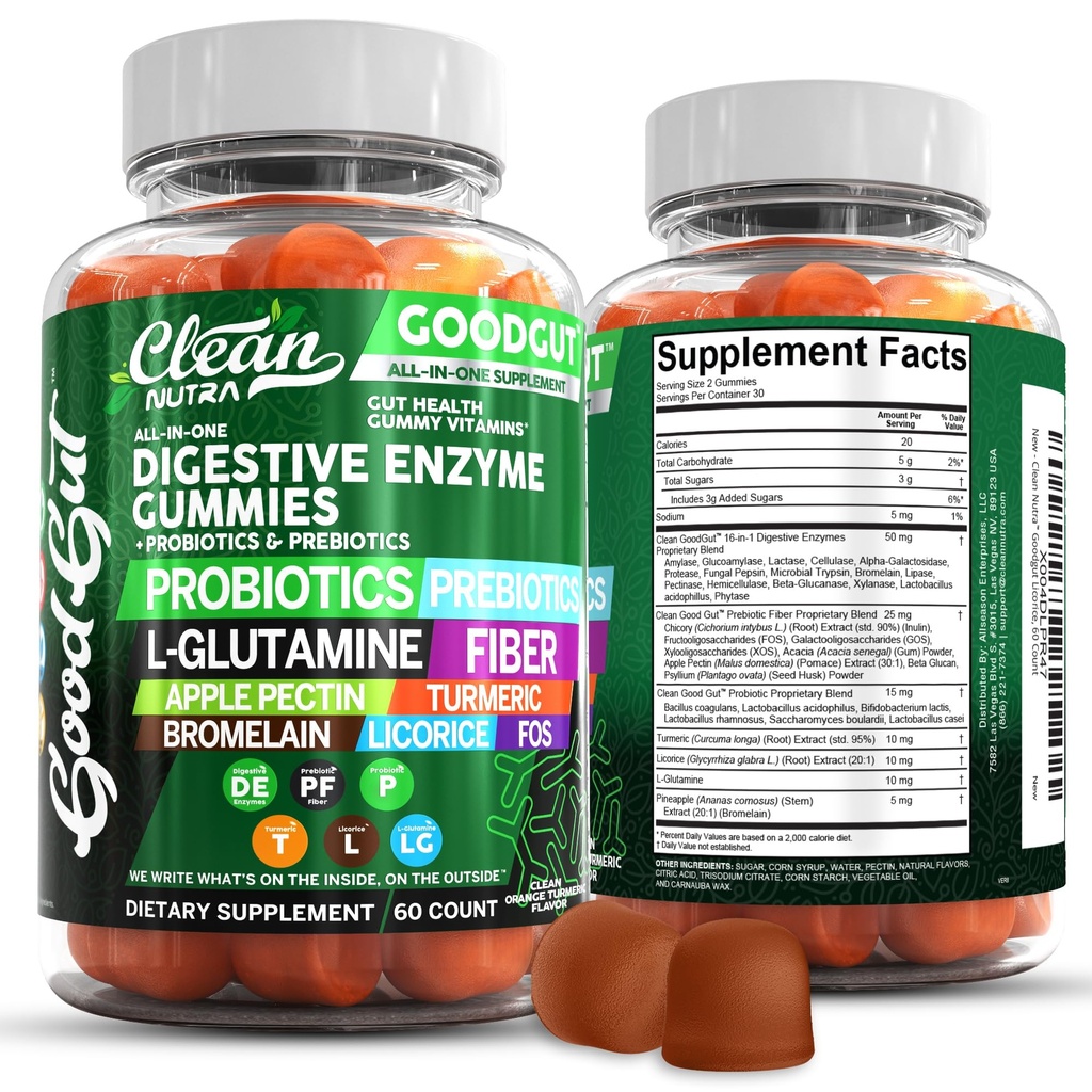 Probiyotiks & Prebiyotiks for Digesttamine for Gut Health Bromelain Apple Pectin Inulin FOS Plant Based Vegan Gummy Vitamins