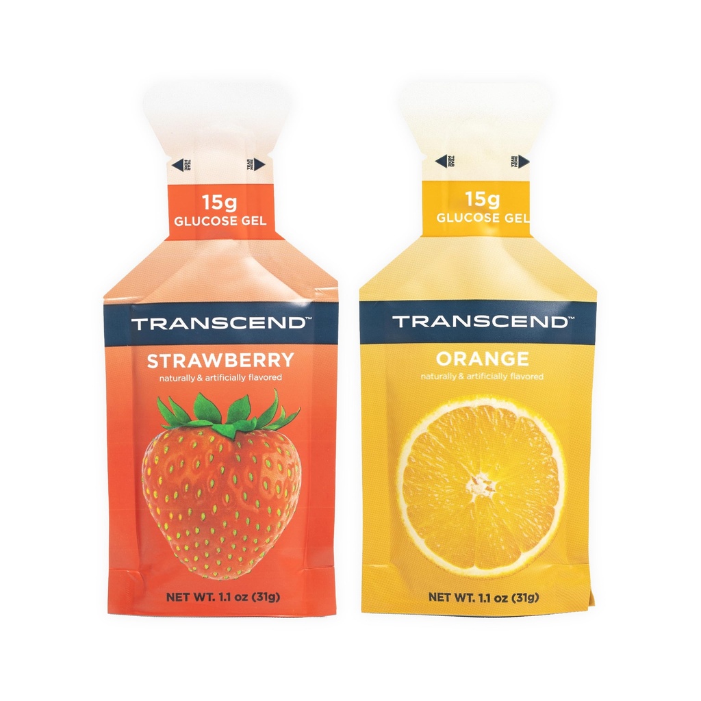 Transcend Foods Φράουλα + Πορτοκαλί Τζελ (1.1 oz, Συσκευασία των 10) Fast-Active Carb Gel Φράουλα και Πορτοκαλί Γεύση – Χωρίς καφεΐνη, Χωρίς γλουτένη